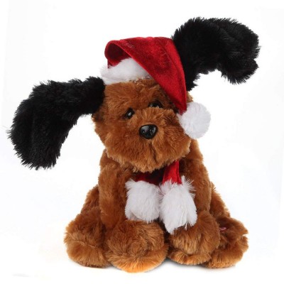 A067 Santa Hat Christmas Plush Singing Dog Stuffed Animal Holiday Toys Electronic Plush Musical Christmas Toys